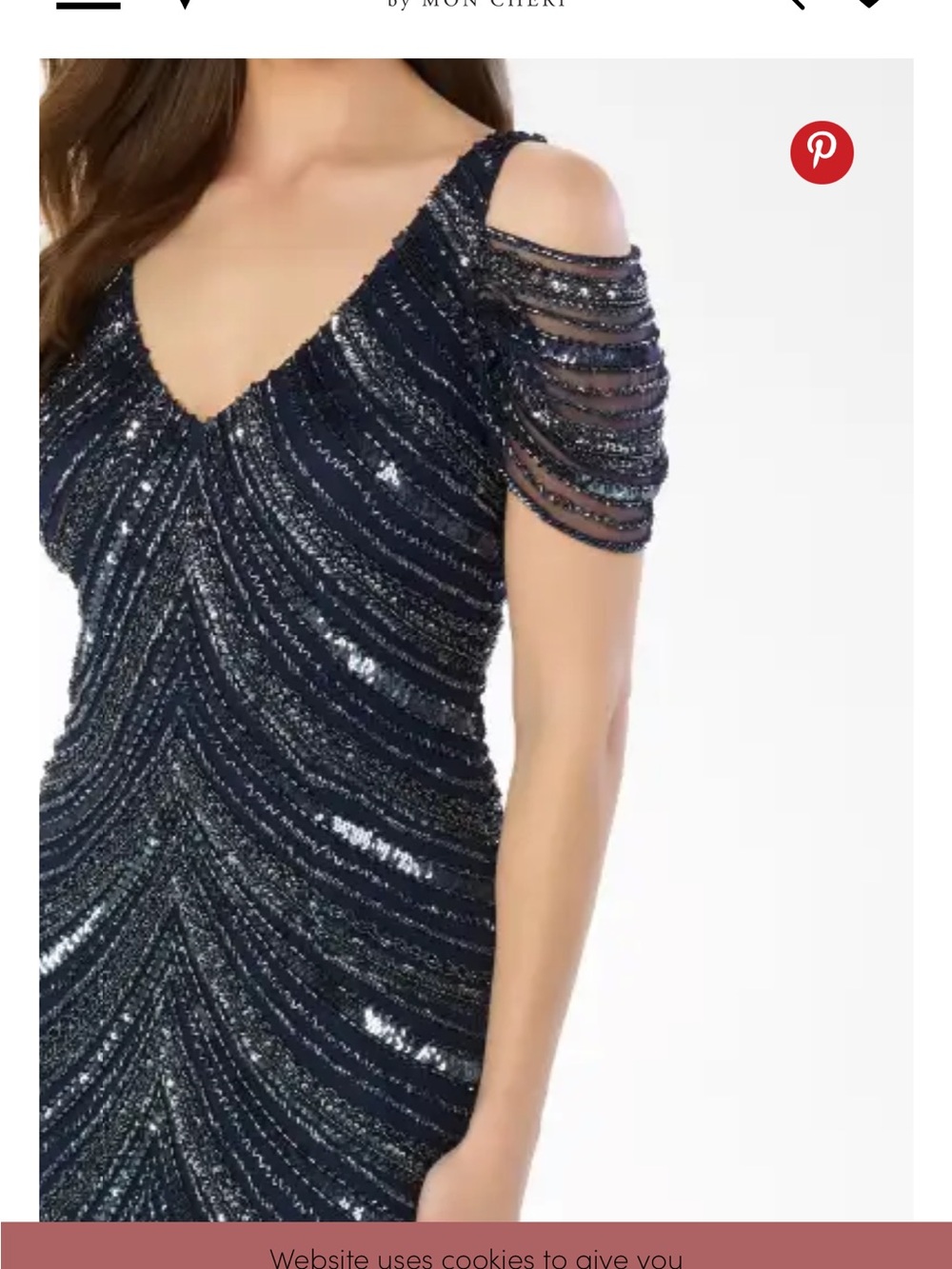 Mon Cheri Navy One-Shoulder Sequined Evening Gown